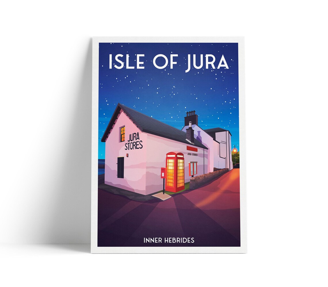 Isle of Jura Inner Hebrides Night Store Phone Box Travel Art Poster