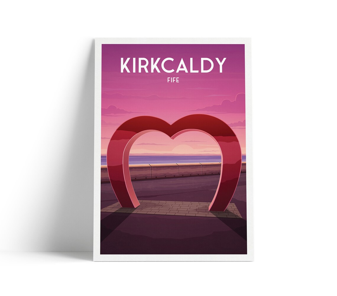 Kirkcaldy Love Heart Travel Poster, Coastal Path Scotland