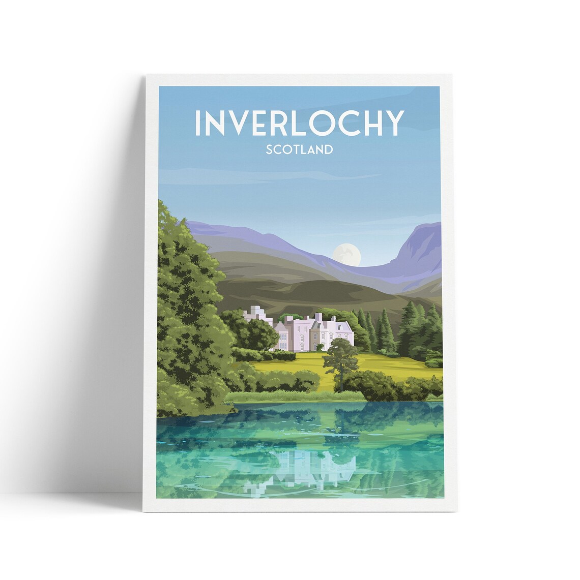 Inverlochy Scotland Moonlit Loch Castle Vintage Travel Poster