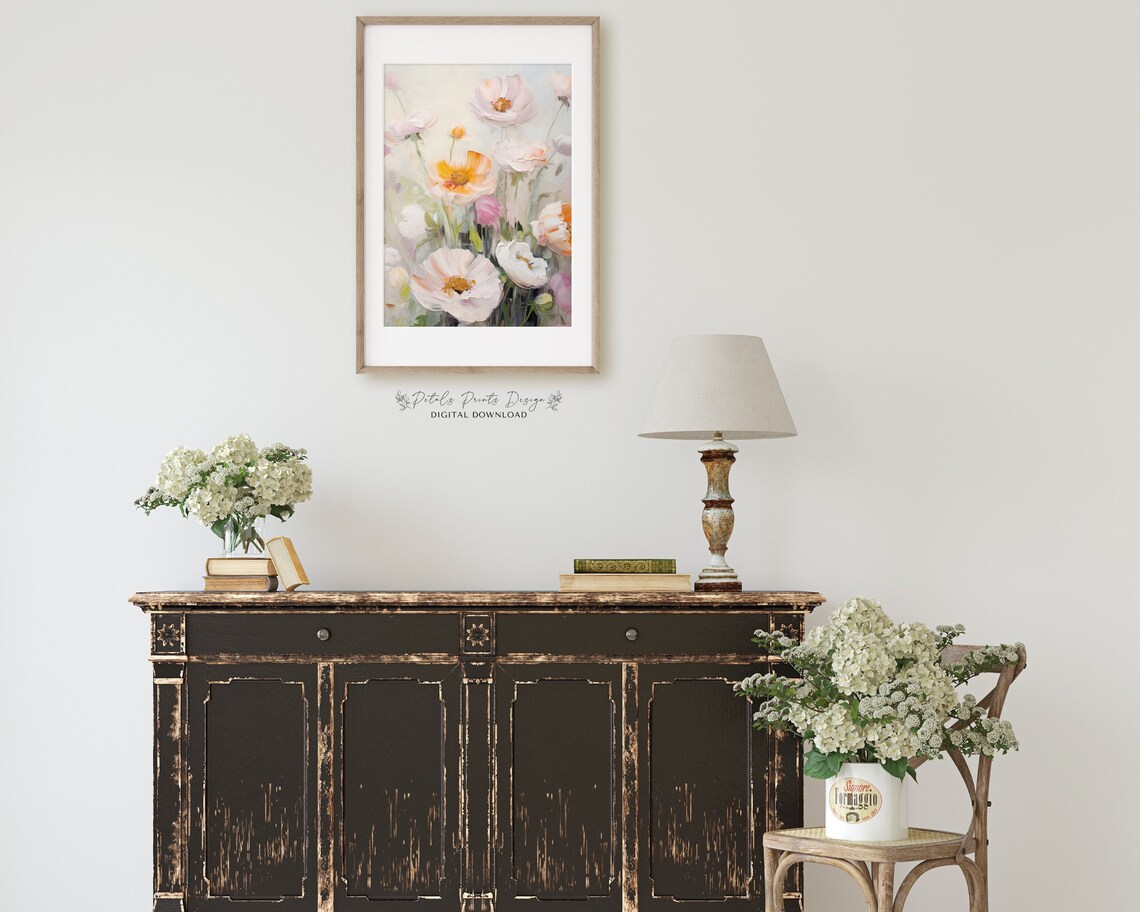 Soft Pastel Poppies Impressionistic Wildflower Meadow Painting Poster - Image 2