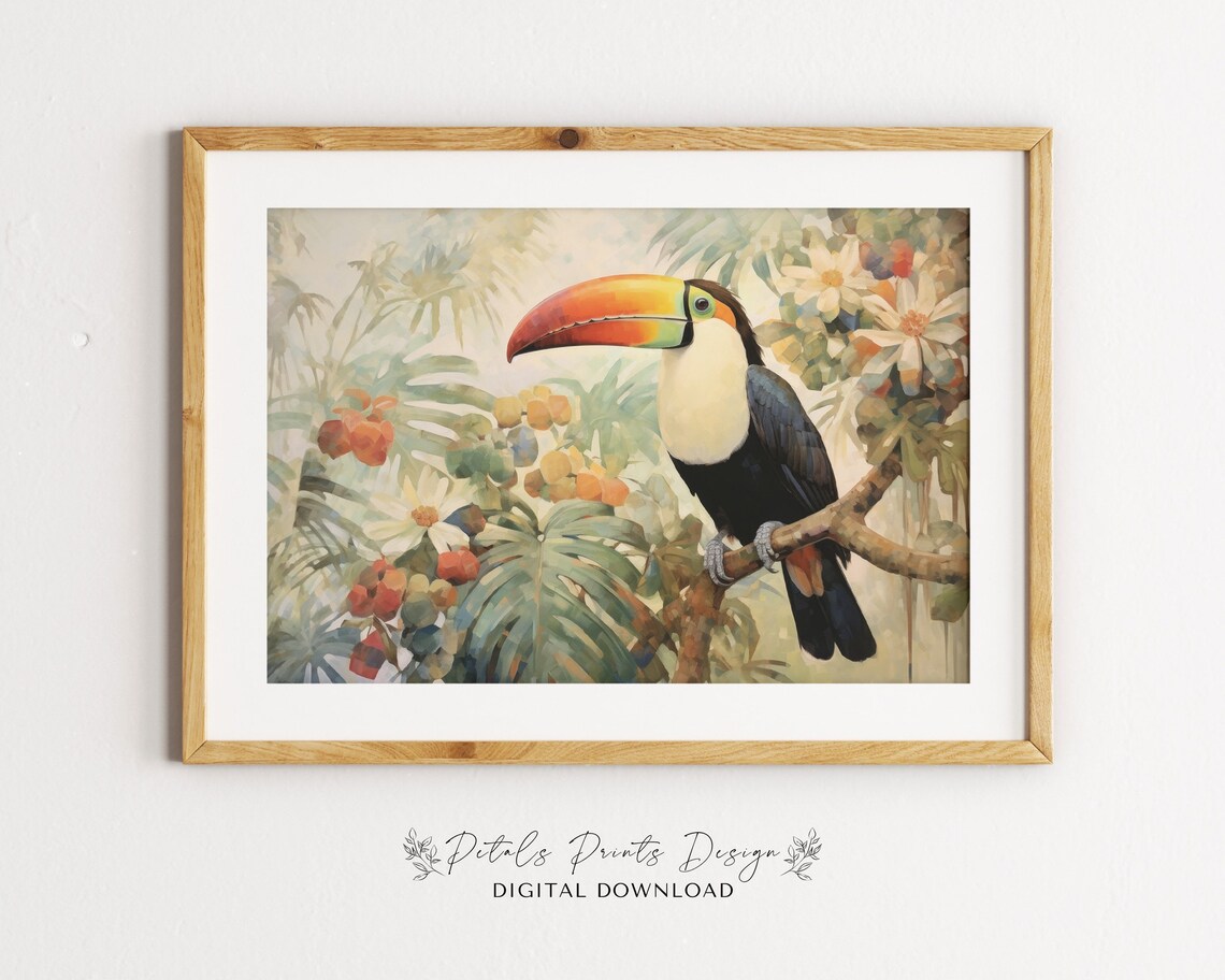 Toco Toucan Tropical Flowers Watercolor Jungle Bird Art Print