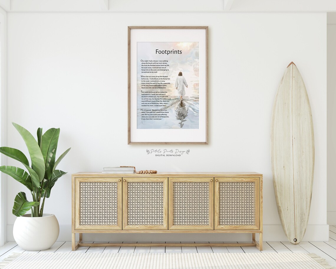 Footprints Poem Watercolor Jesus Art Print - Image 3