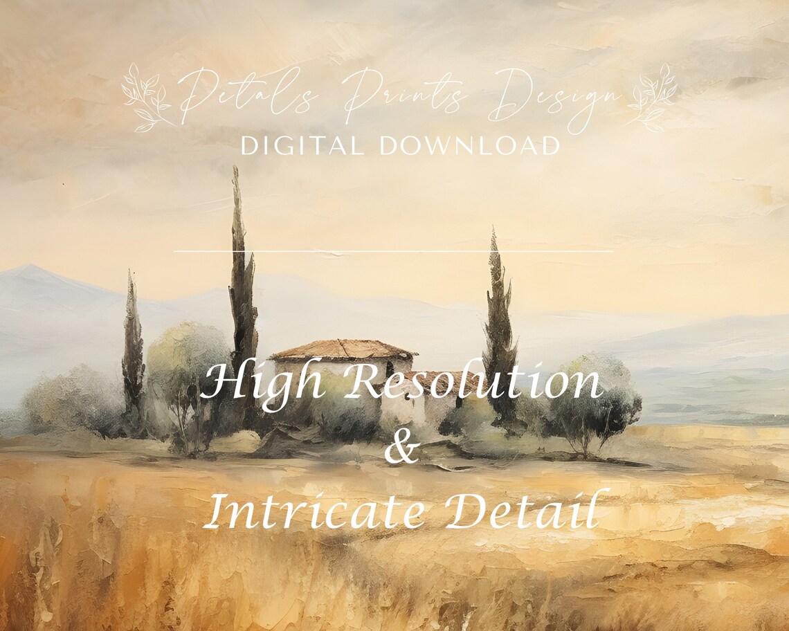 Tuscan Villa Golden Wheat Field Soft Sky Rustic Landscape Oil Poster - Image 3