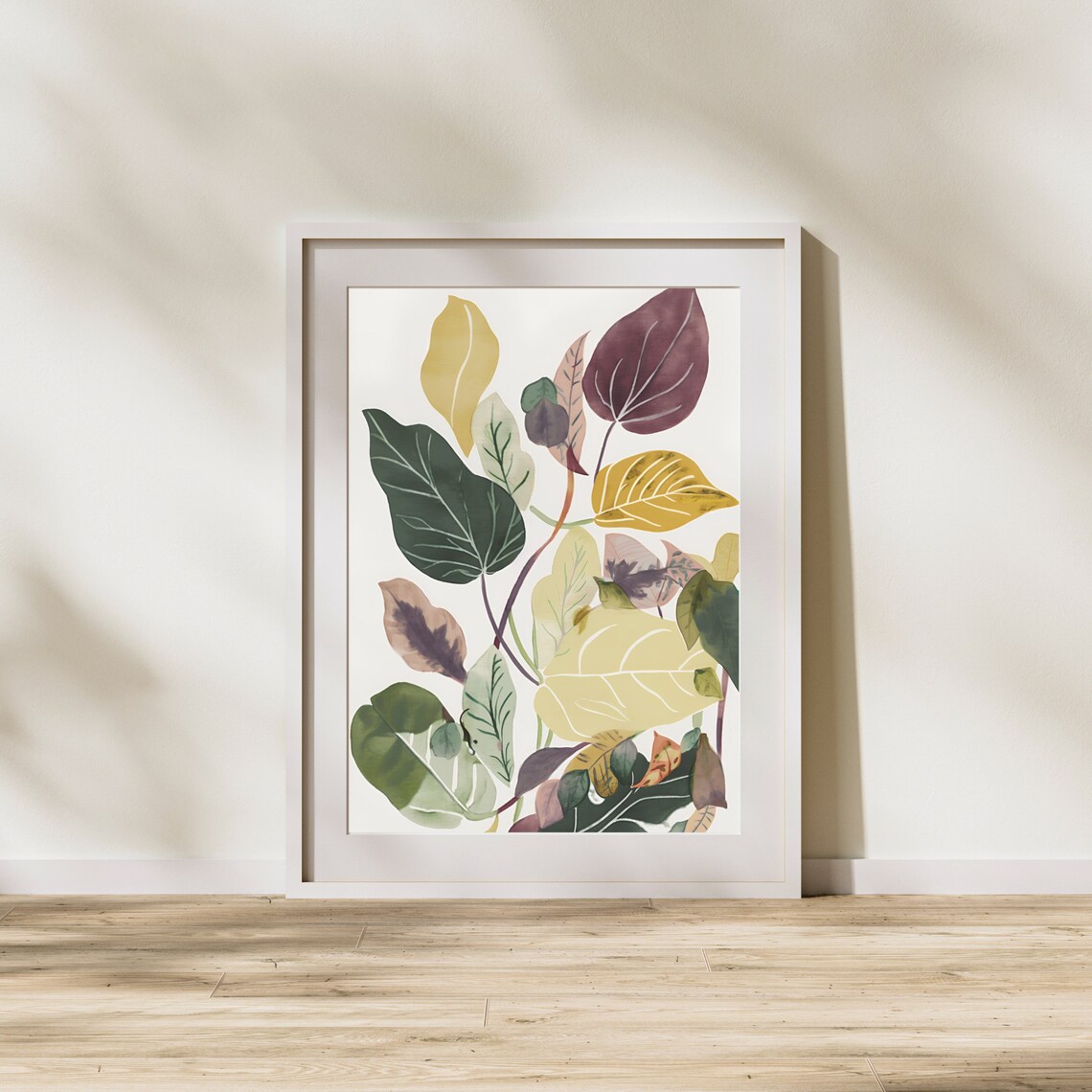 Abstract Botanical Art Print Neutral Tone Leaves