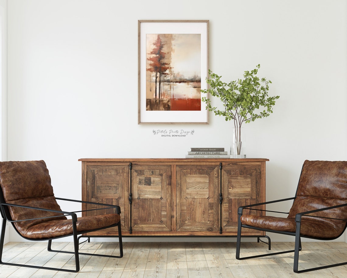 Red Pine Tree Abstract Wash Minimalist Warm Earth Modern Poster - Image 2