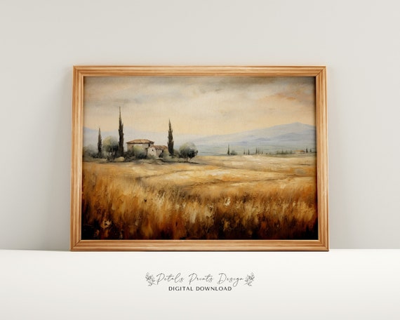 Neutral Country Vintage Wall Art Neutral Field Landscape Prints Countryside Painting Rustic Farmhouse Decor Art Print 2024