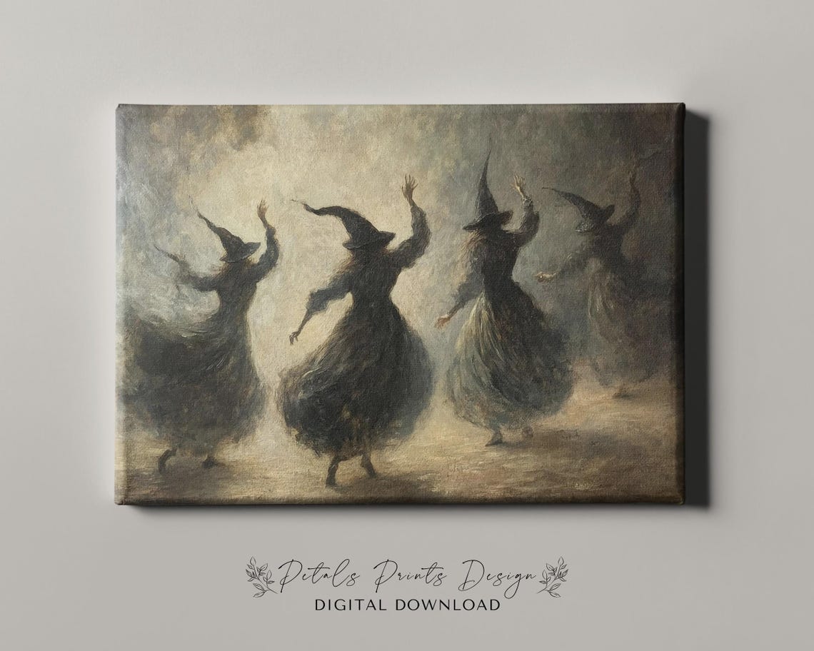 Dancing Witches Circle Spell Spooky Vintage Halloween Painting Poster - Image 4