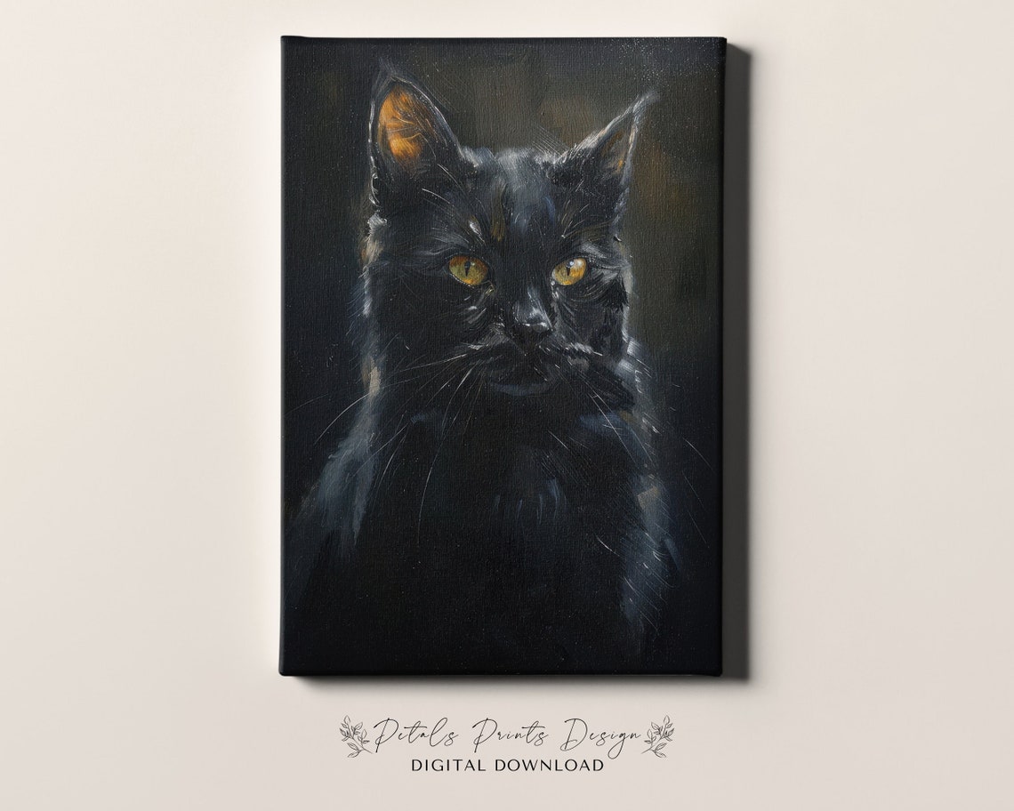 Black Cat Night Sky Portrait Yellow Eyes Mystical Starry Art Print - Image 4