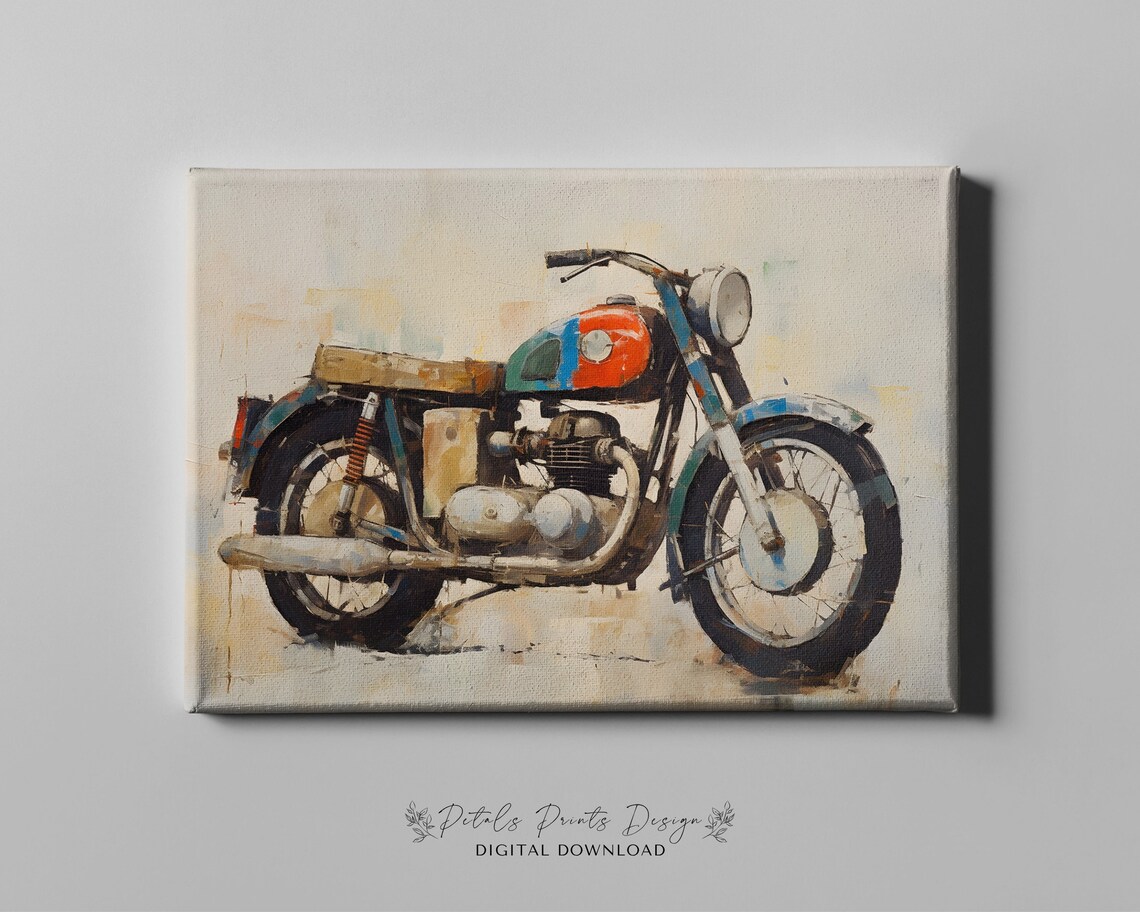 Vintage Classic Motorcycle Oil Painting Retro Garage Art Print - Image 4