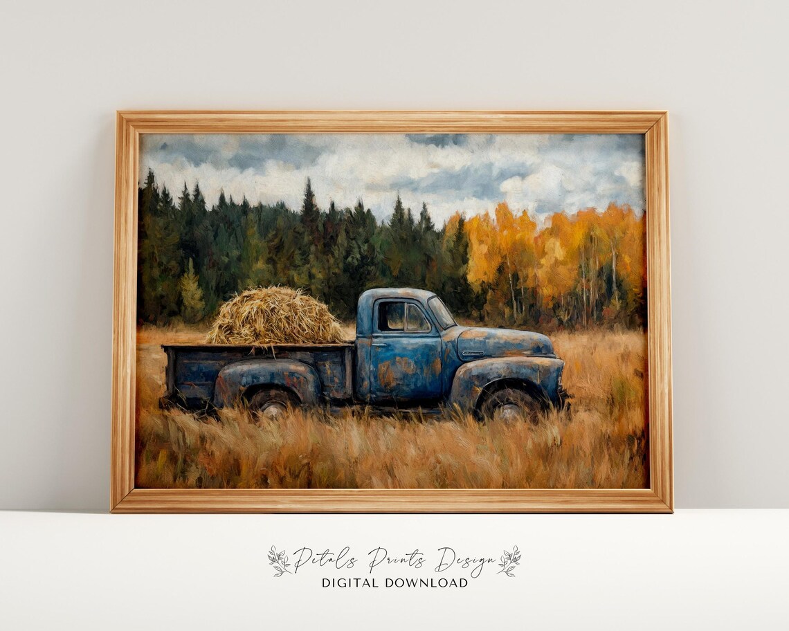 Rustic Autumn Landscape Art Print, Vintage Farmhouse