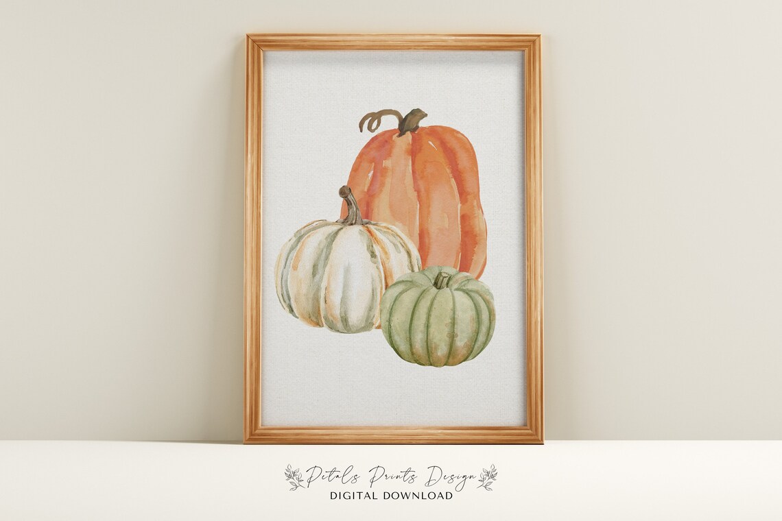Watercolor Pumpkin Art Print, Rustic Fall Decor