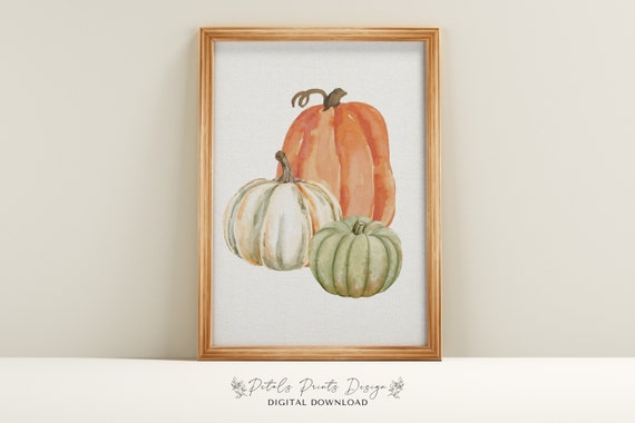 Watercolor Pumpkin Art Print, Rustic Fall Decor