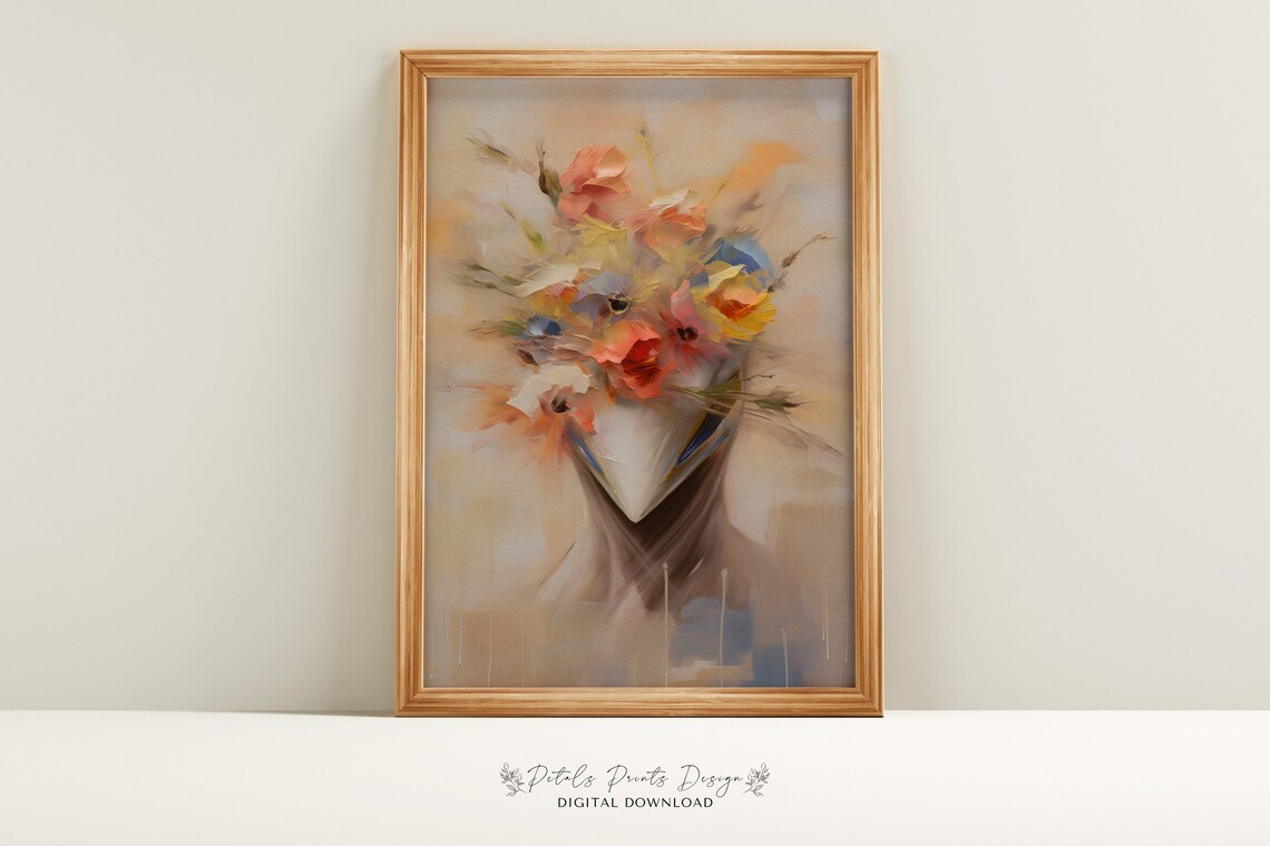 Flower Bouquet Art Vintage Oil Painting Cottagecore Wall Art Decor Farmhouse Print Garden Art Print 2024