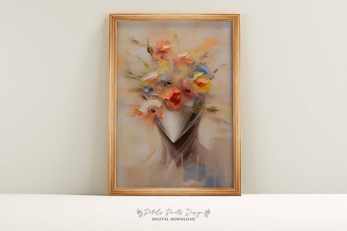 Soft Impressionist Flower Bouquet Warm Neutral Floral Art Poster