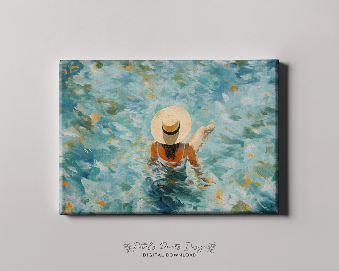 Woman in Straw Hat Floating on Turquoise Water Vacation Poster - Image 4
