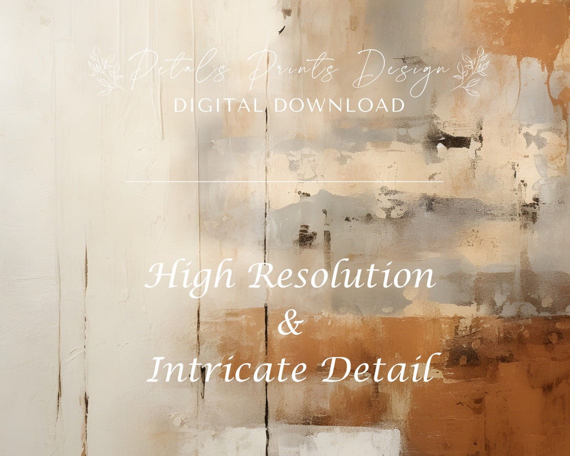 Cream Rust Horizontal Band Cracked Texture Abstract Art Poster - Image 3