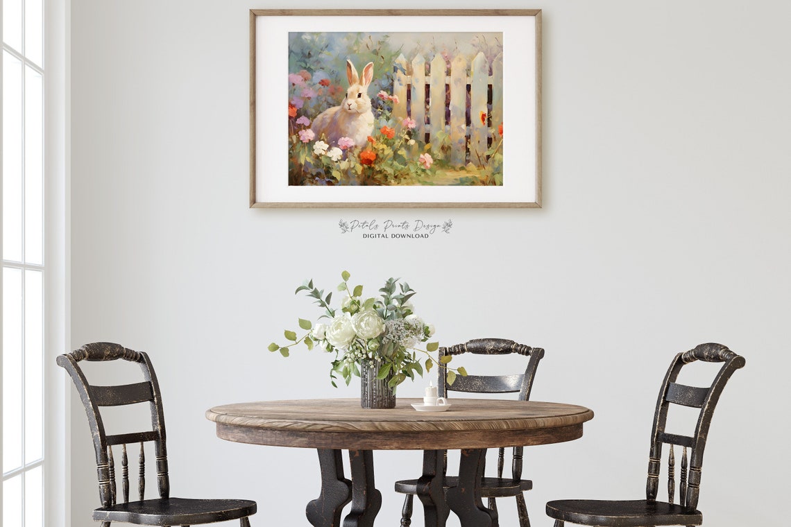 Bunny Among Colorful Wildflowers by White Picket Fence Poster - Image 2