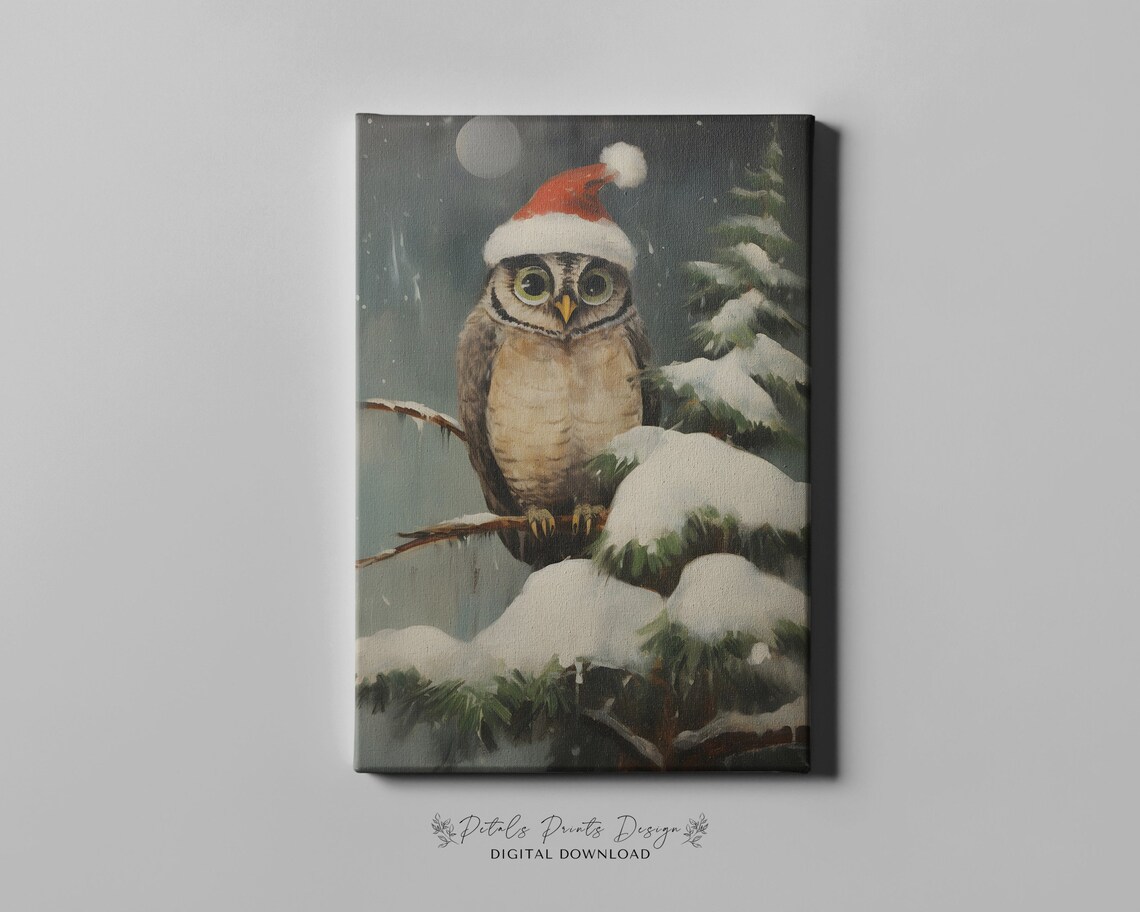 Rustic Christmas Owl Vintage Holiday Art Print - Image 4