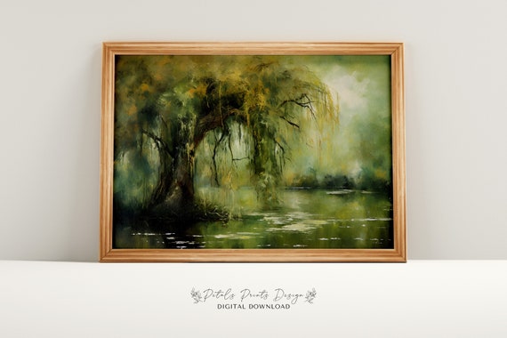 Tree Emerald Art Print Vintage Oil Painting Cottagecore Wall Art Decor Farmhouse Print Garden Art Print 2024