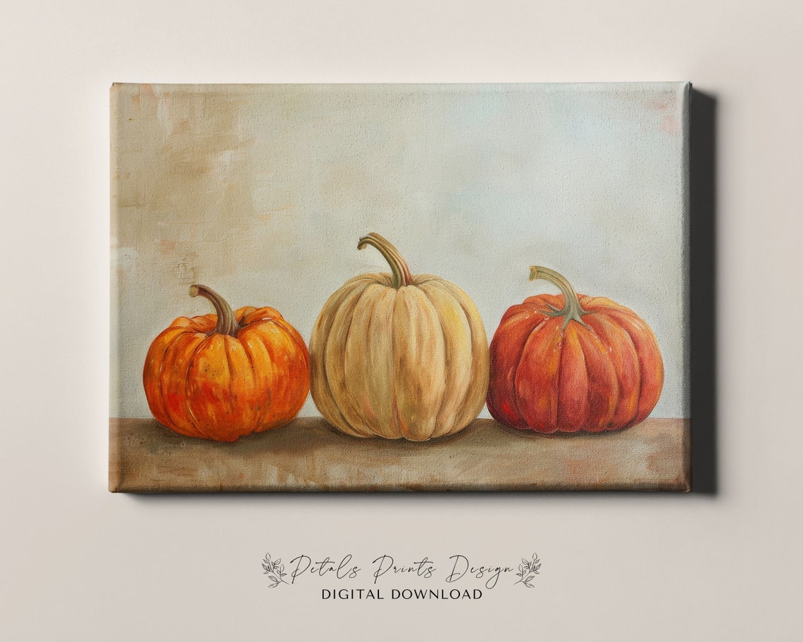 Cream Orange Pumpkin Trio Soft Rustic Fall Harvest Art Print - Image 4
