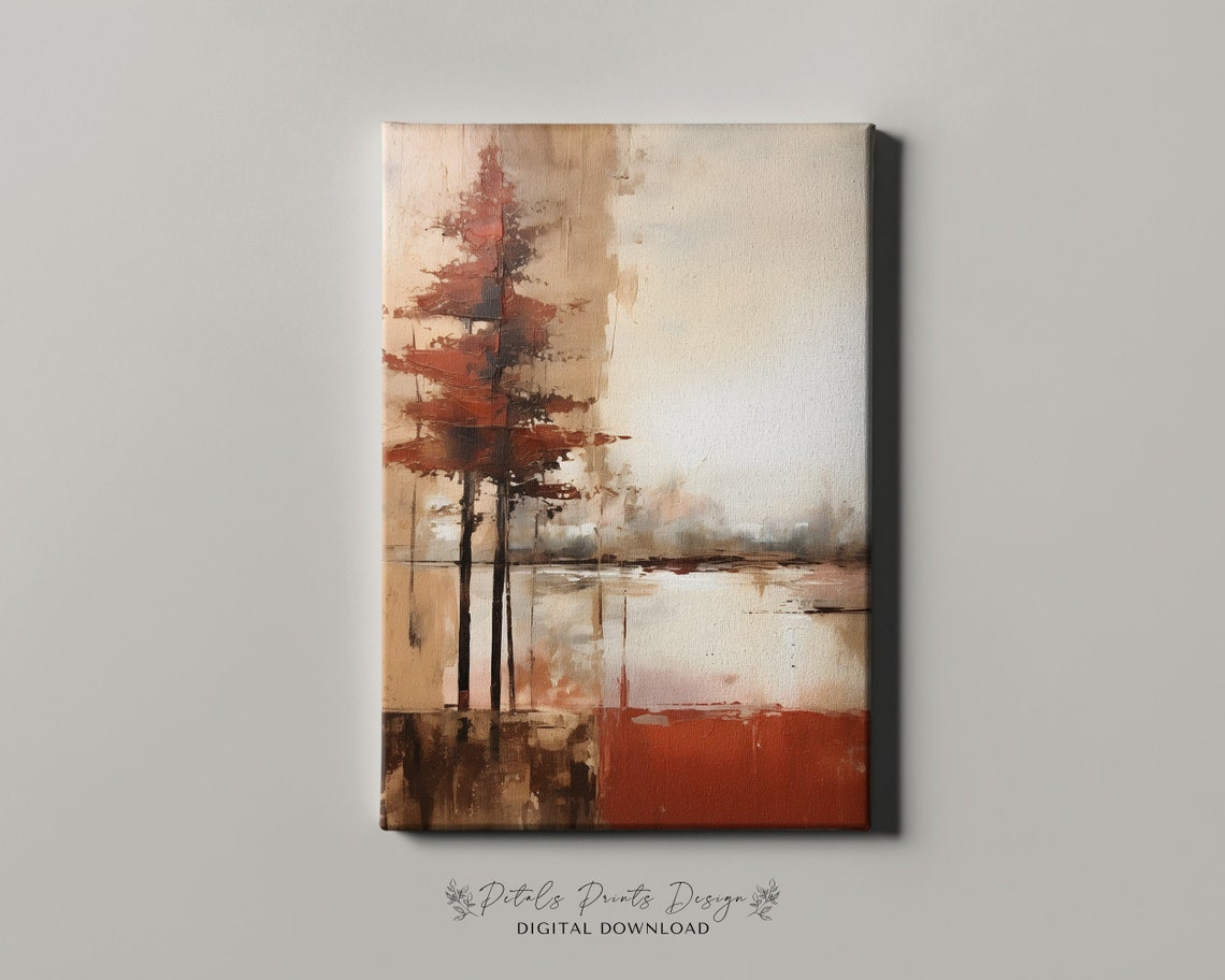 Red Pine Tree Abstract Wash Minimalist Warm Earth Modern Poster - Image 4