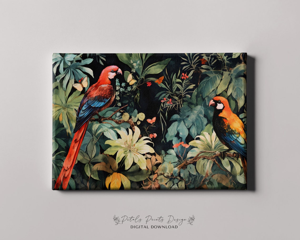 Colorful Macaw Parrots Dark Jungle Foliage Tropical Bird Poster - Image 4