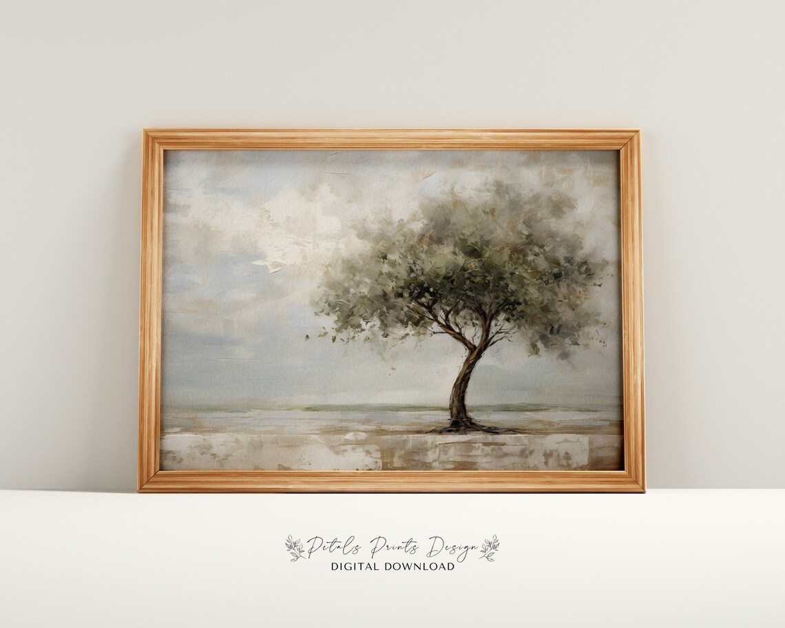 Vintage Landscape Painting, Farmhouse Wall Art