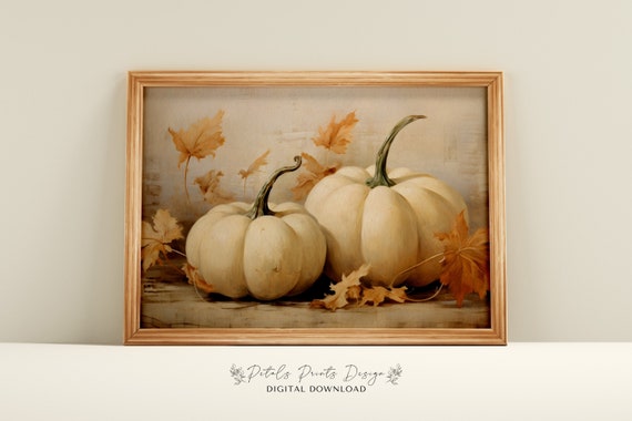 Pumpkin Still Life Painting Rustic Autumn Wall Art