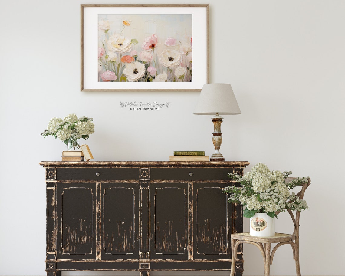 Airy White Blush Anemones Soft Pastel Horizontal Floral Poster - Image 2