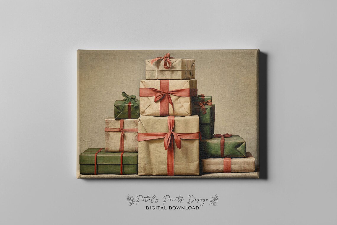 Vintage Christmas Presents Holiday Art Print - Image 3