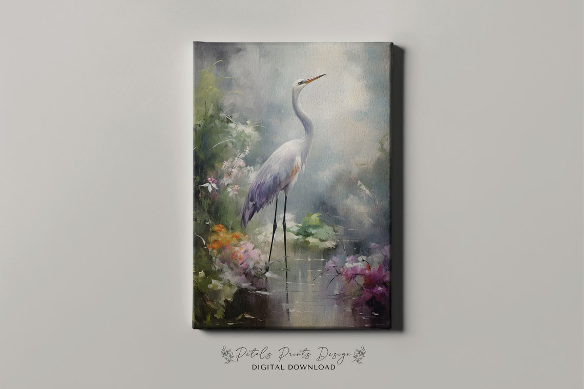Heron Water Garden Art Vintage Oil Painting Cottagecore Wall Art Decor Farmhouse Print Garden Art Print 2024 - Image 4