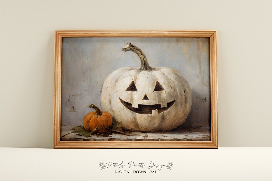 Vintage Pumpkin Painting, Rustic Halloween Art Print