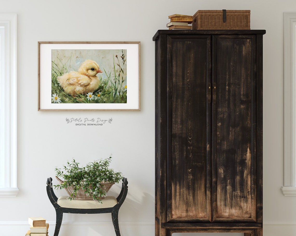 Baby Chick in Daisy Meadow Vintage Spring Farm Animal Poster - Image 2