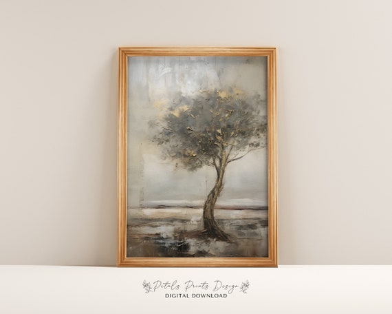 Gilded Tree Vintage Landscape Art Print Neutral Farmhouse Decor