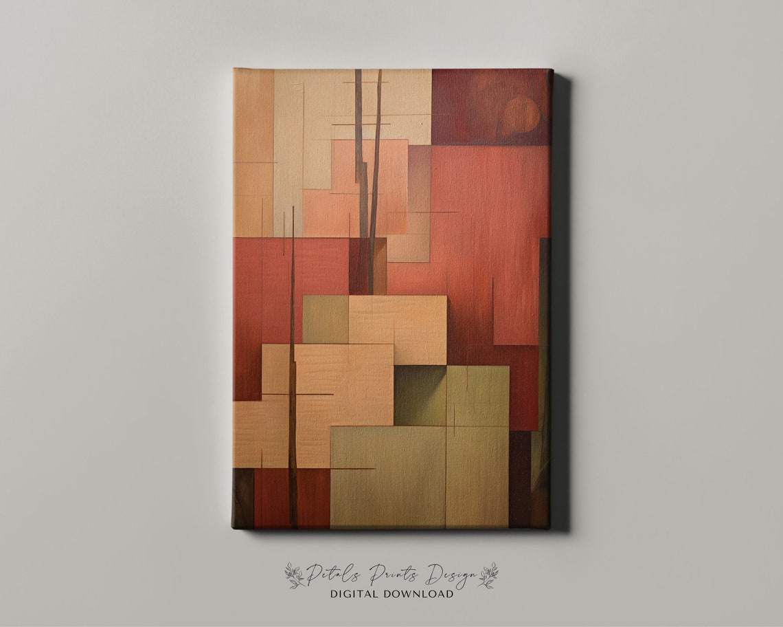 Warm Rust Olive Geometric Lines Abstract Vertical Modern Poster - Image 4