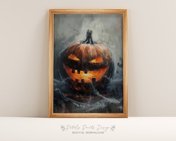 Glowing Menacing Jack O Lantern Moody Halloween Decor Art Print