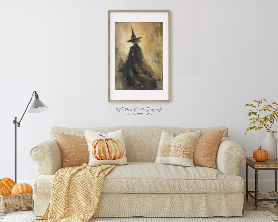 Mysterious Witch Silhouette Pointed Hat Vintage Halloween Art Print - Image 2