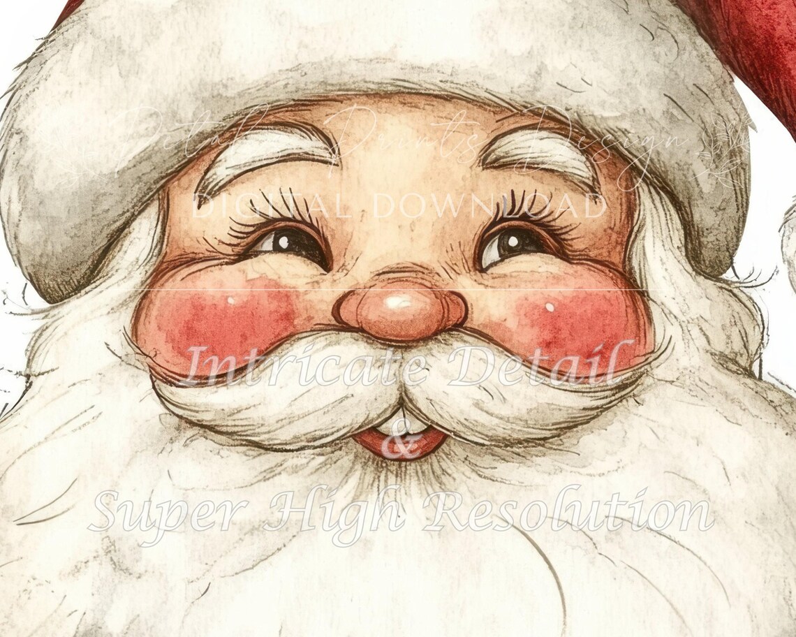 Cute Watercolor Santa Claus Face with Rosy Cheeks Christmas Poster - Image 3