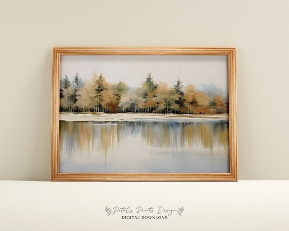 Vintage Landscape Oil Painting Vintage Landscape Print Rustic Lakeshore Landscape Painting Nature Lake Able