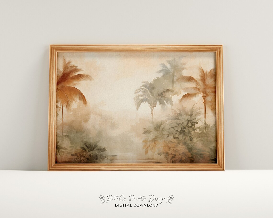Misty Tropical Palm Jungle Hazy Golden Exotic Landscape Poster