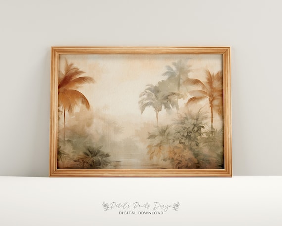 Misty Tropical Palm Jungle Hazy Golden Exotic Landscape Poster
