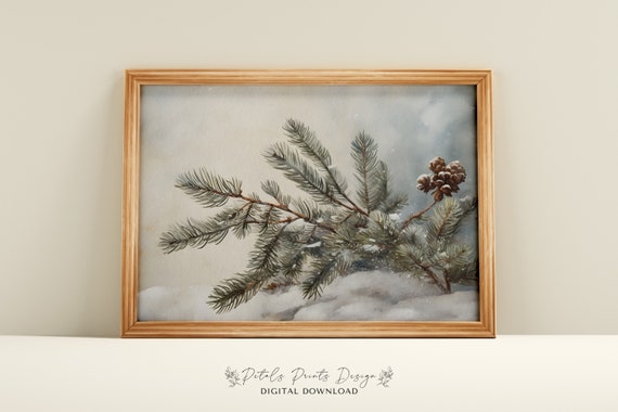 Christmas Pinetree Rustic Vintage Holiday Art Print