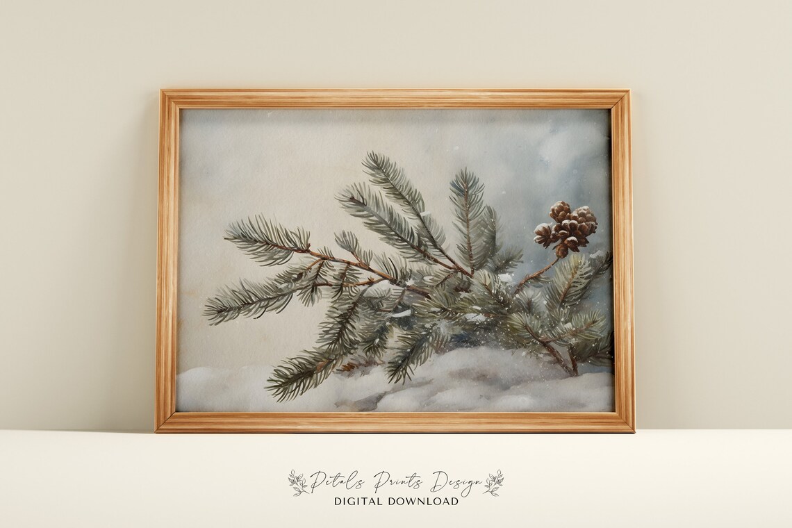 Christmas Pinetree Rustic Vintage Holiday Art Print