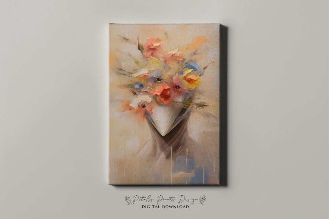 Soft Impressionist Flower Bouquet Warm Neutral Floral Art Poster - Image 4