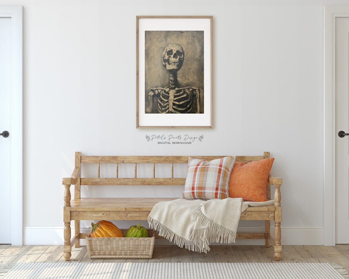 Dark Moody Skeleton Portrait Charcoal Style Halloween Art Poster - Image 3