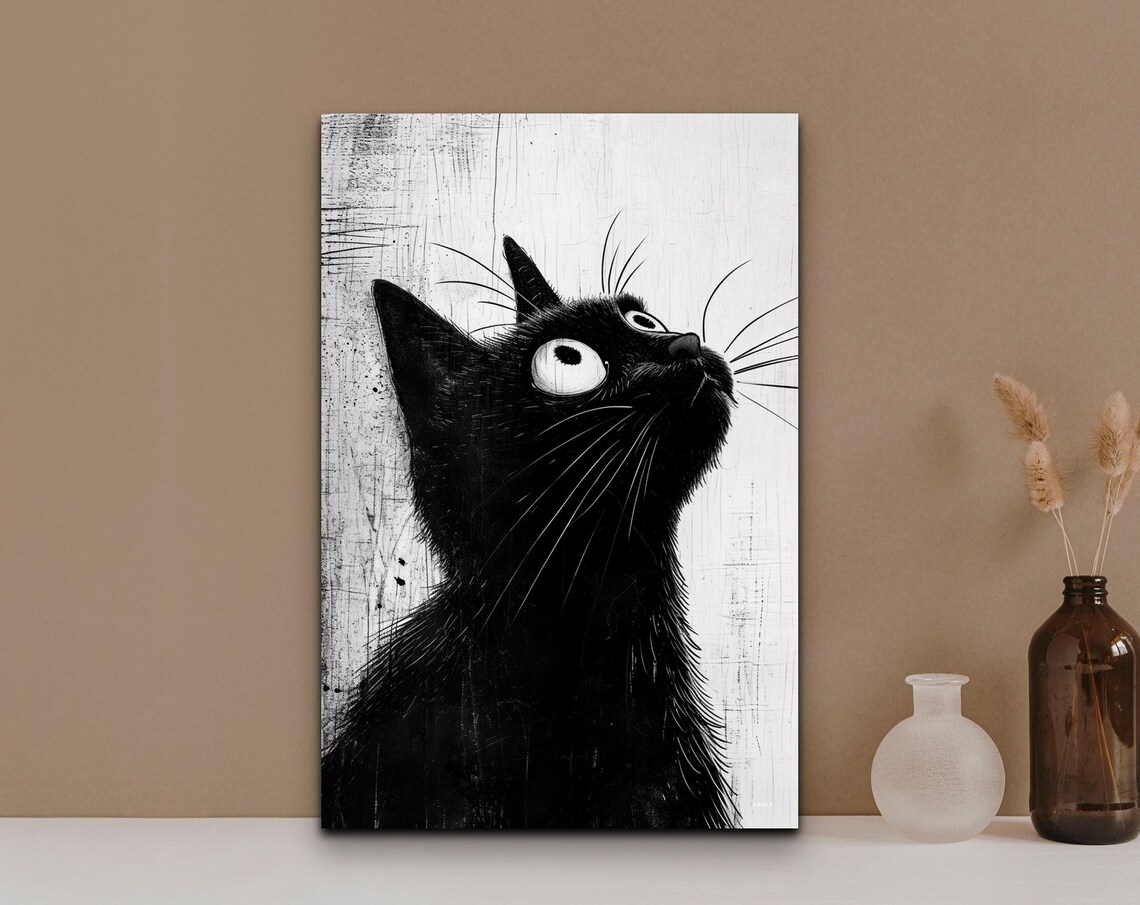 Cat Wall Art Print, Modern Abstract Portrait