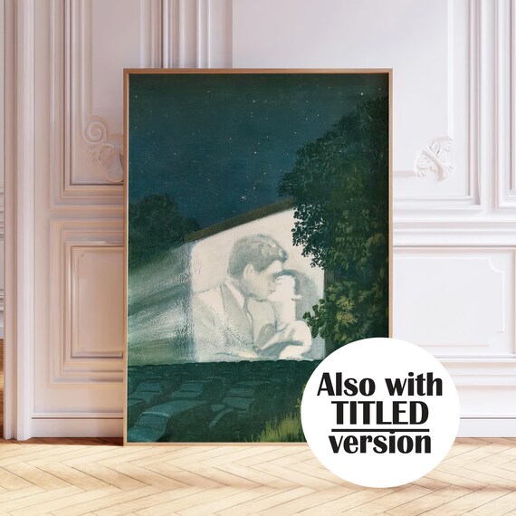 Drive In Movie Theater Night Starry Sky Kissing Screen Art Print