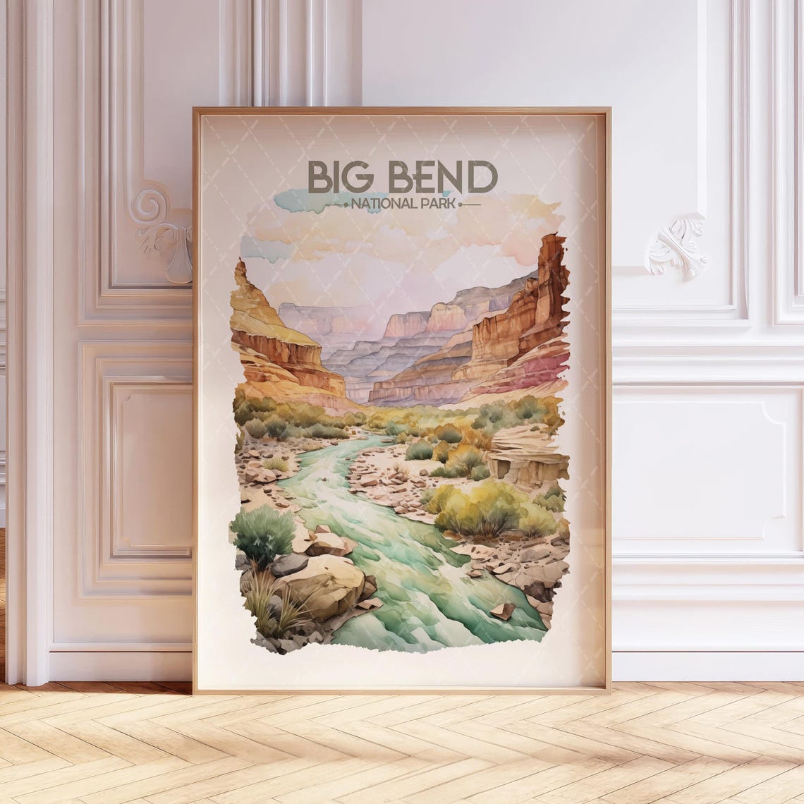 Big Bend National Park Texas Desert River Sunset Watercolor Poster