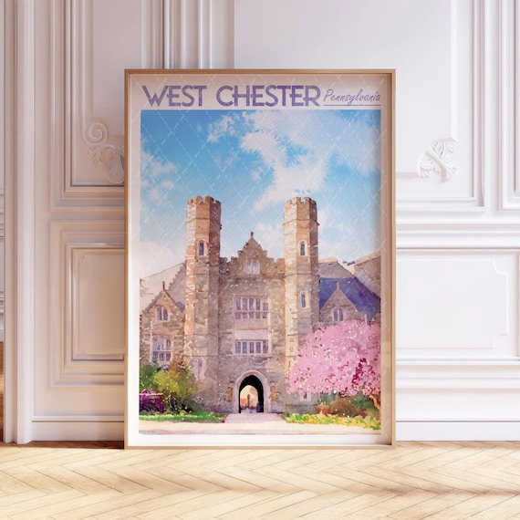 West Chester Pennsylvania Stone Castle Watercolor Travel Poster