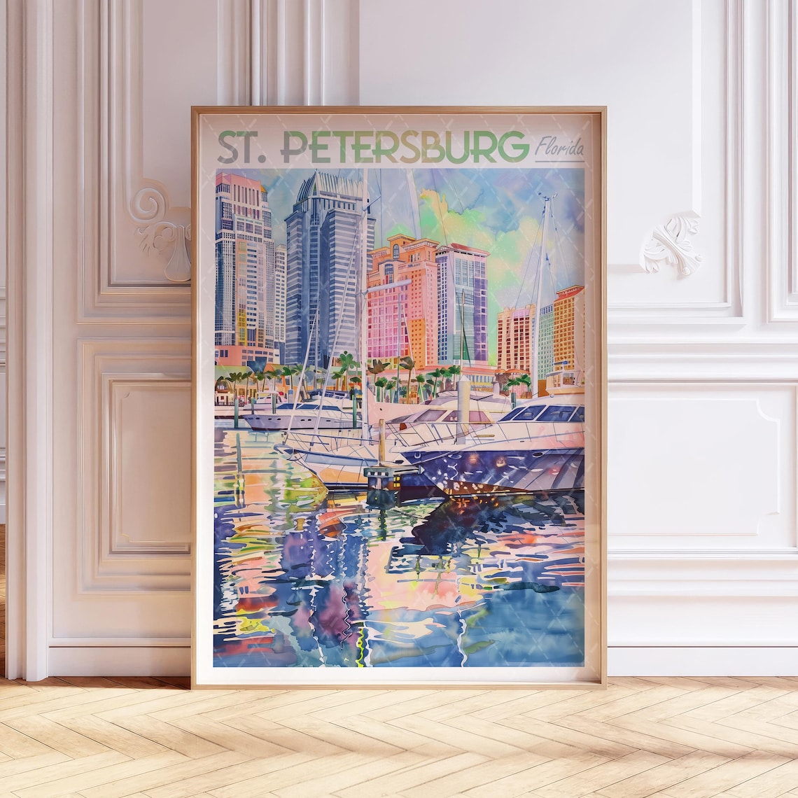 St Petersburg Florida Marina Yachts Watercolor Travel Poster